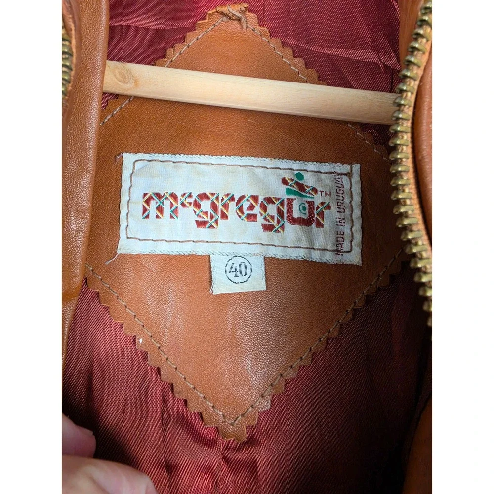 Vintage McGregor Leather Jacket Mens 40 Brown Talon Zip Bomber Fits Very Short